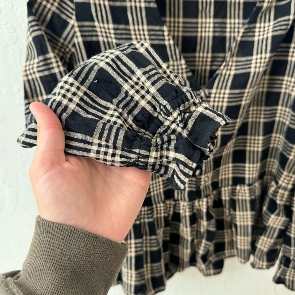 Madewell Plaid Courtyard Metallic Ruffle Hem Peplum Button Blouse XS - Picture 5 of 7